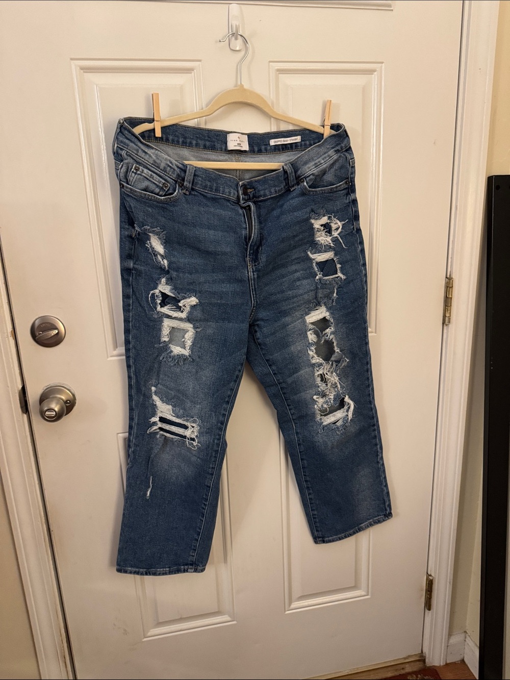 True Craft Distressed Ripped Dark Blue Boyfriend Jeans